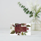 Gold Cupcake Burgundy Flowers Bakery Visitekaartje (Staand voorkant)