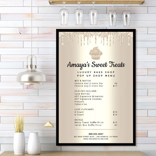 Gold Cupcake Glitter Drift Bakery Pastry Chef Menu Poster