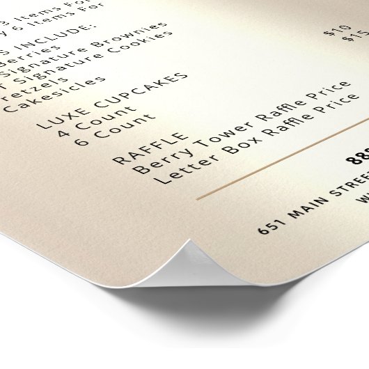 Gold Cupcake Glitter Drift Bakery Pastry Chef Menu Poster (Hoek)