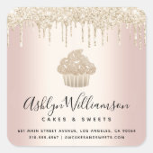 Gold Cupcake Glitter druppelt roze banketbakkerij Vierkante Sticker (Voorkant)