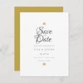 Gold Cupids Elegant Script Save the Date Aankondigingskaart (Voorkant / Achterkant)