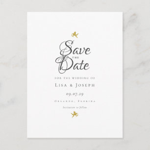 Gold Cupids Elegant Script Save the Date Briefkaart