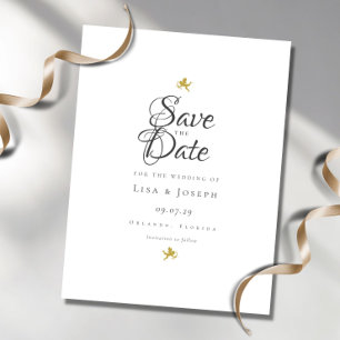 Gold Cupids Elegant Script Save the Date Briefkaart