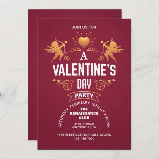 Gold Cupids Valentijnse uitnodiging (Voorkant / Achterkant)