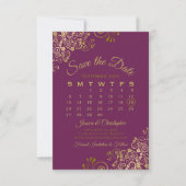Gold Curls Magenta Paarse Elegante Trouwkalender Save The Date (Voorkant)
