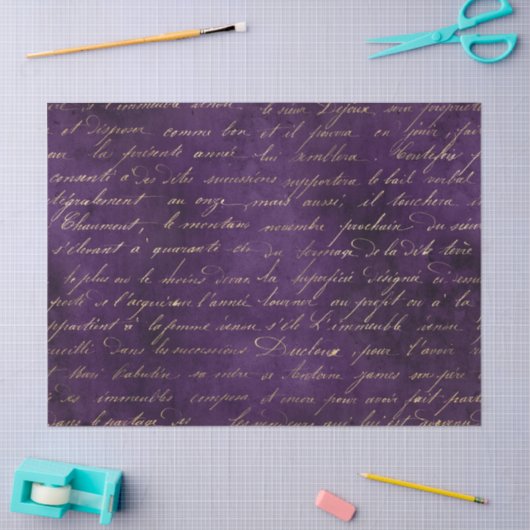 Gold Cursive on Deep Paars Decoupage Tissuepapier (Craft)