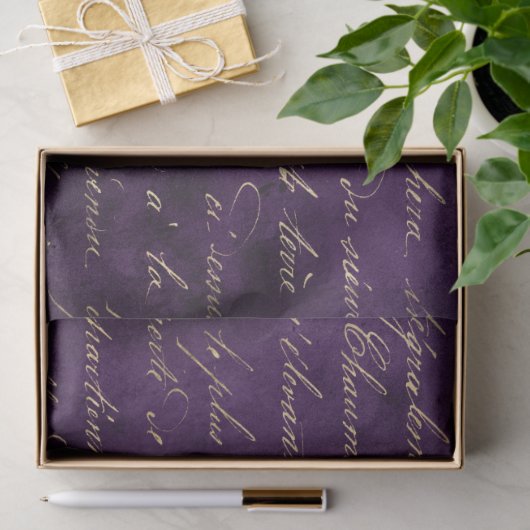 Gold Cursive on Deep Paars Decoupage Tissuepapier (Geschenk)