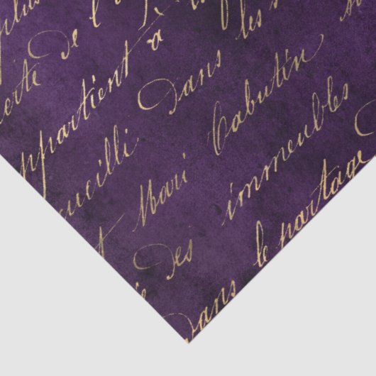 Gold Cursive on Deep Paars Decoupage Tissuepapier (Detail)