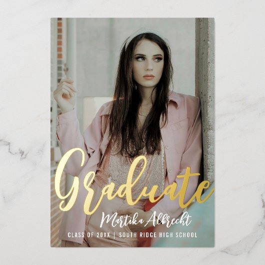 Gold Cursive Overlay | Fotogradatiepartij Folie Uitnodiging (Voorkant)