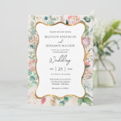 Gold Curvy Eucalyptus Pampas Grass Protea Wedding Kaart (Staand voorkant)