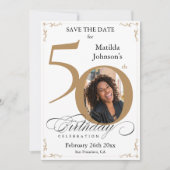 Gold Custom 50th Birthday Save The Date Kaart (Voorkant)