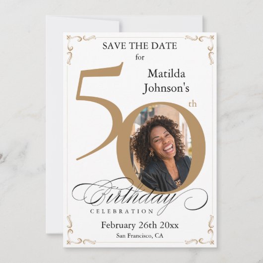 Gold Custom 50th Birthday Save The Date Kaart (Voorkant)