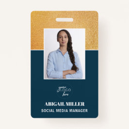Gold Custom Employee Photo Name & logo ID Badge