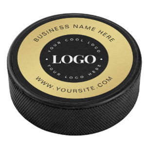Gold Custom Logo & Text Company Business Branded Hockey Puck