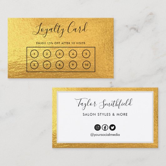 Gold Custom Loyalty-Kaart Visitekaartje (Voorkant / Achterkant)