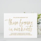 Gold Custom Memorial Sign | Stijlvol handschrift Programmakaart (Staand voorkant)