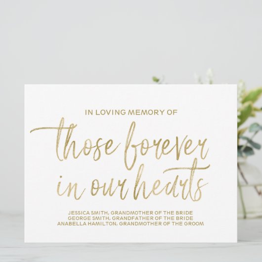 Gold Custom Memorial Sign | Stijlvol handschrift Programmakaart (Staand voorkant)