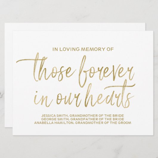 Gold Custom Memorial Sign | Stijlvol handschrift Programmakaart (Voorkant / Achterkant)