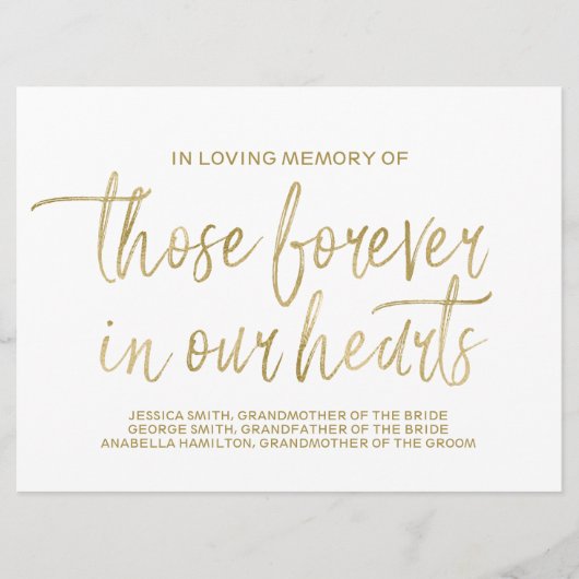 Gold Custom Memorial Sign | Stijlvol handschrift Programmakaart (Voorkant)