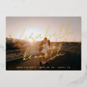 Gold Custom Modern Names Photo Save the Date Folie Uitnodiging (Voorkant)