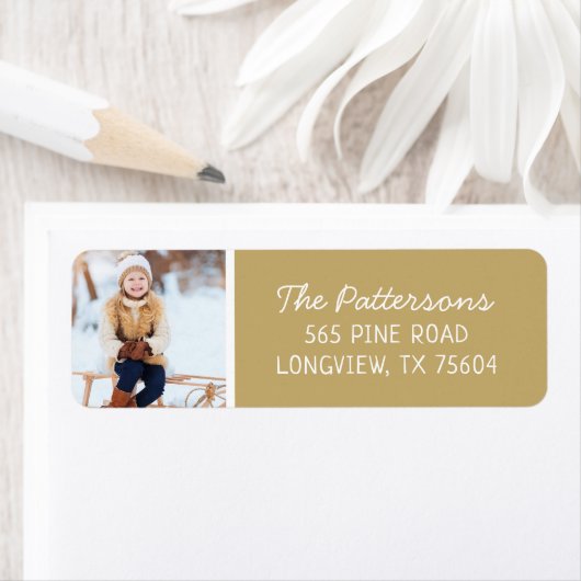 Gold Custom Photo Holiday Retouradres Etiket (Insitu)