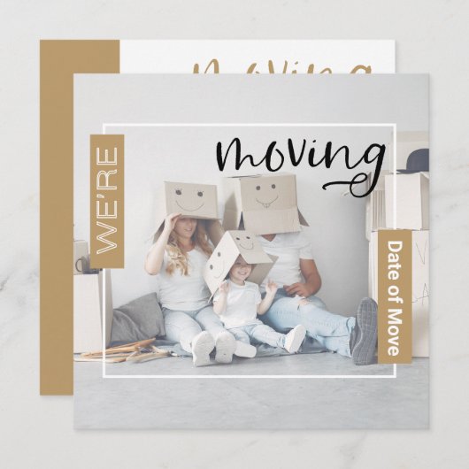 Gold Custom Photo Moving Announding Kaart (Voorkant / Achterkant)