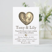Gold Customizeable Heart Wedding Invitation RSVP Kaart (Staand voorkant)