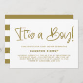 Gold Cute Calligraphy Het is een Boy Baby shower Kaart (Voorkant / Achterkant)