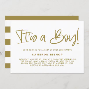 Gold Cute Calligraphy Het is een Boy Baby shower Kaart