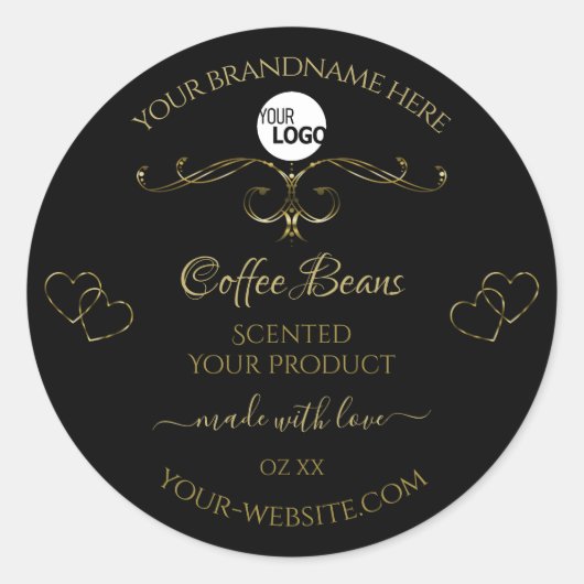 Gold  Cute Hearts Black Product Labels Logo (Voorkant)