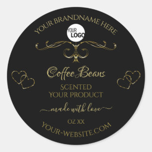 Gold  Cute Hearts Black Product Labels Logo