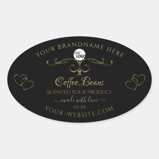 Gold  Cute Hearts Black Product Labels Logo (Voorkant)