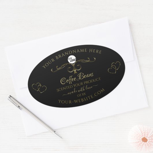 Gold Cute Hearts Black Product Labels Logo (Envelop)