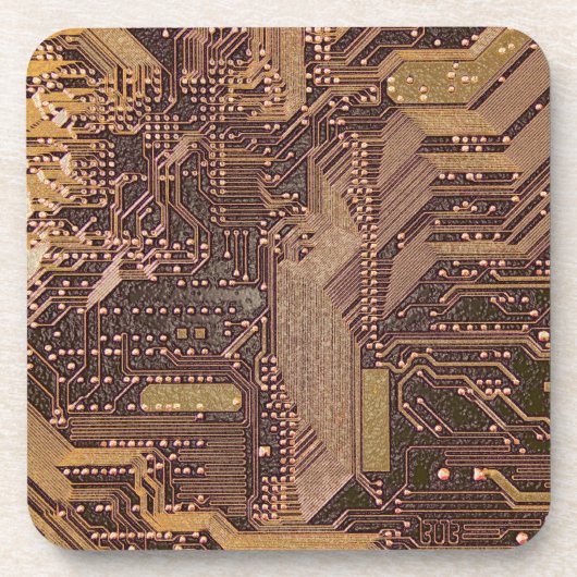 Gold Cyber Circuit Board Tech Art Electronics Bier Onderzetter (Voorkant)