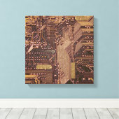 Gold Cyber Circuit Board Tech Art Electronics Canvas Afdruk (Insitu (Houten vloer))