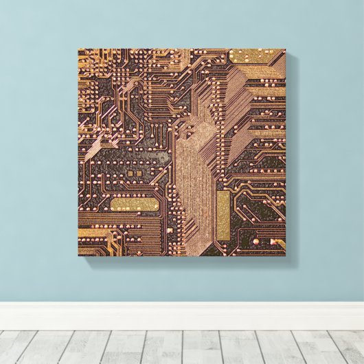 Gold Cyber Circuit Board Tech Art Electronics Canvas Afdruk (Insitu (Houten vloer))
