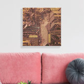 Gold Cyber Circuit Board Tech Art Electronics Canvas Afdruk (Insitu (Woonkamer))