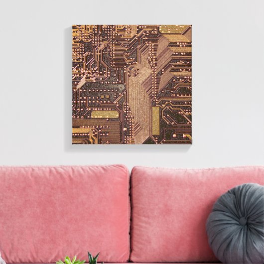 Gold Cyber Circuit Board Tech Art Electronics Canvas Afdruk (Insitu (Woonkamer))