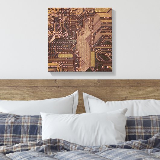 Gold Cyber Circuit Board Tech Art Electronics Canvas Afdruk (Insitu (Slaapkamer))