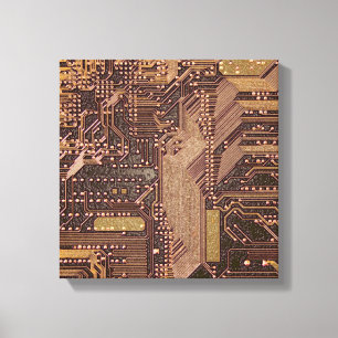 Gold Cyber Circuit Board Tech Art Electronics Canvas Afdruk