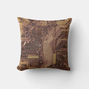 Gold Cyber Circuit Board Tech Art Electronics Kussen