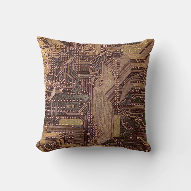 Gold Cyber Circuit Board Tech Art Electronics Kussen (Voorkant)