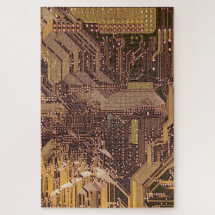 Gold Cyber Circuit Board Tech Electronics Legpuzzel
