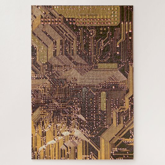 Gold Cyber Circuit Board Tech Electronics Legpuzzel (Verticaal)
