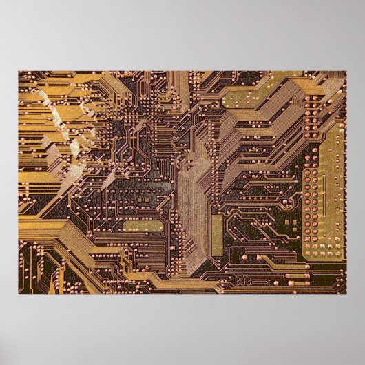 Gold Cyber Circuit Board Tech Electronics Poster (Voorkant)