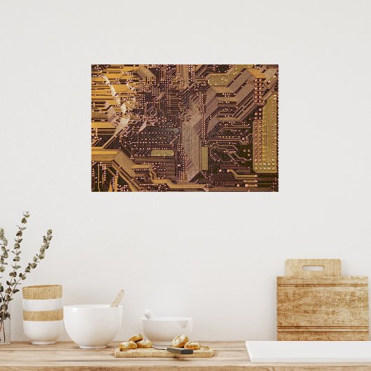 Gold Cyber Circuit Board Tech Electronics Poster (Keuken)