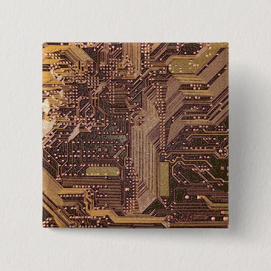 Gold Cyber Circuit Board Tech Electronics Vierkante Button 5,1 Cm (Voorkant)
