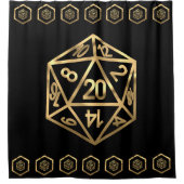 Gold D20 Crit AF | Tabletop Role Player Dice Douchegordijn (Voorkant)