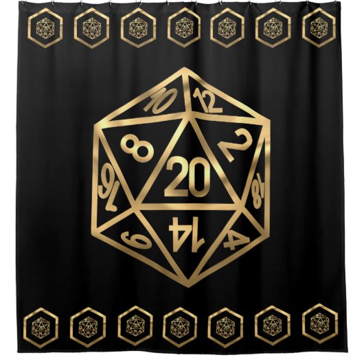 Gold D20 Crit AF | Tabletop Role Player Dice Douchegordijn (Voorkant)