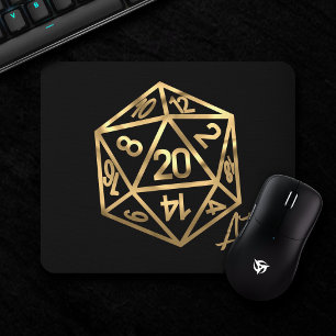 Gold D20 Crit AF Tabletop Role Player Dice Muismat